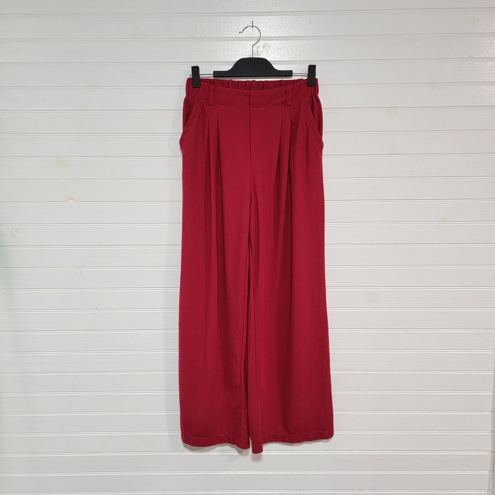 Halara Womens Red Wide Leg Pleated Pull On Trousers High Waist Medium Pockets
